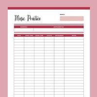 Printable Music Practice Tracker - Red