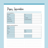 Printable New Puppy Information Template - Blue