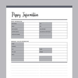 Printable New Puppy Information Template - Grey