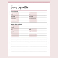 Printable New Puppy Information Template