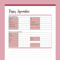 Printable New Puppy Information Template - Red
