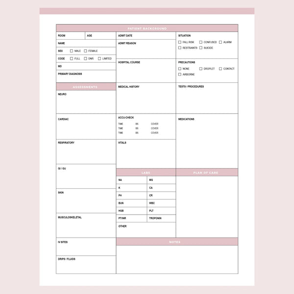 Printable Nurse Report Sheet Instant Download Nurse Brain PDF Plan
