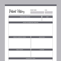 Printable Nursing Patient History - Grey