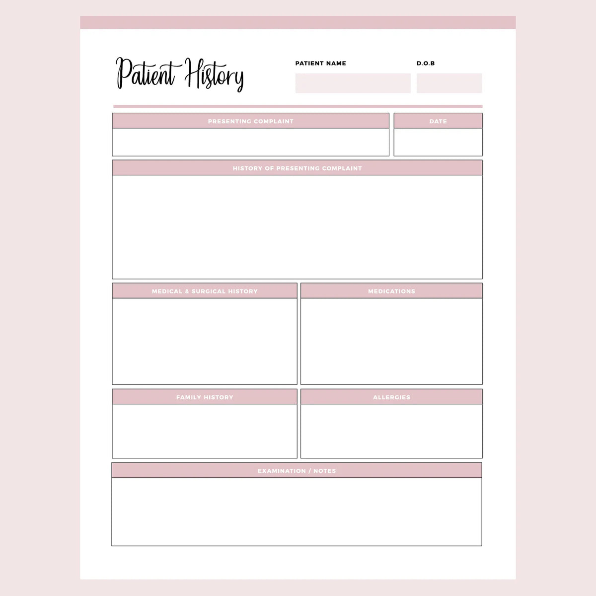 Printable Nursing Patient History | Instant Download PDF – Plan Print Land