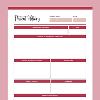 Printable Nursing Patient History - Red