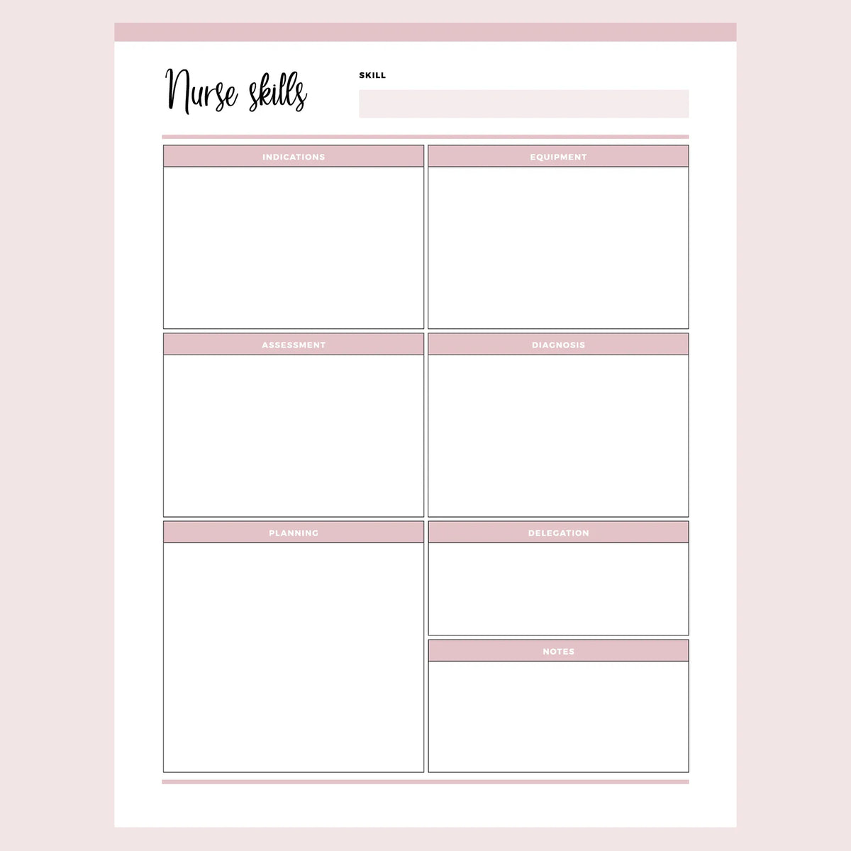 Printable Nursing Skills Study Template Instant download PDF Plan Printable Nursing Skills Study Template Instant download PDF Plan