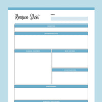 Printable Nursing Student Revision Sheet - Blue