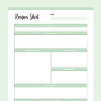 Printable Nursing Student Revision Sheet - Green