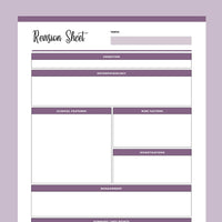 Printable Nursing Student Revision Sheet - Purple