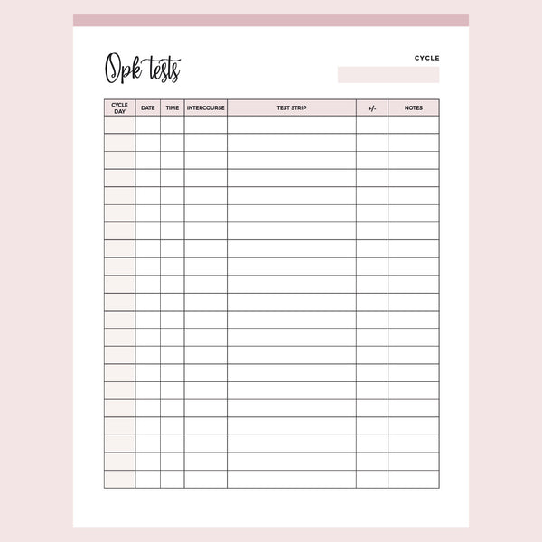 Printable OPK Test tracker - Pink