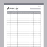 Printable Online Shopping Log - Grey