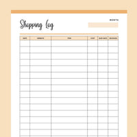 Printable Online Shopping Log - Orange