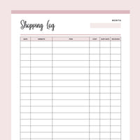 Printable Online Shopping Log - Pink