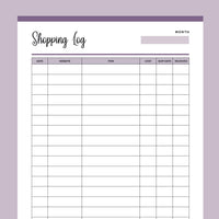 Printable Online Shopping Log - Purple