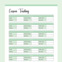 Printable Online Store Coupon Tracking Template - Green
