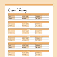 Printable Online Store Coupon Tracking Template - Orange
