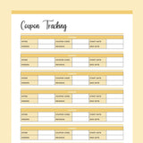 Printable Online Store Coupon Tracking Template - Yellow