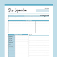 Printable Online Store Information Sheet - Blue