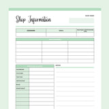 Printable Online Store Information Sheet - Green