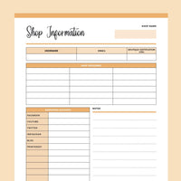 Printable Online Store Information Sheet - Orange