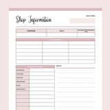 Printable Online Store Information Sheet - Pink