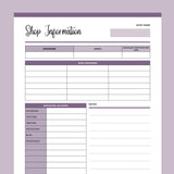 Printable Online Store Information Sheet - Purple