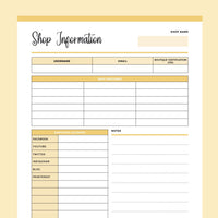 Printable Online Store Information Sheet - Yellow
