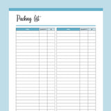 Printable Packing List - Blue