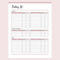 Printable Packing List - With Categories