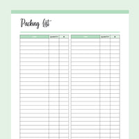 Printable Packing List - Green