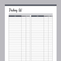 Printable Packing List - Grey