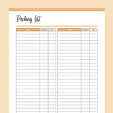 Printable Packing List - Orange