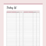 Printable Packing List - Pink