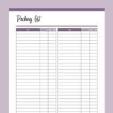 Printable Packing List - Purple