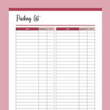 Printable Packing List - Red