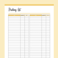 Printable Packing List - Yellow