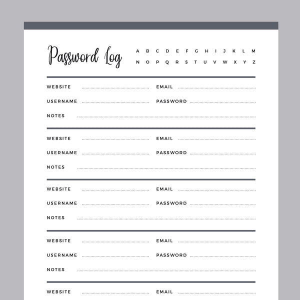Printable Password Log | US Letter and A4 size PDF | Instant Download ...