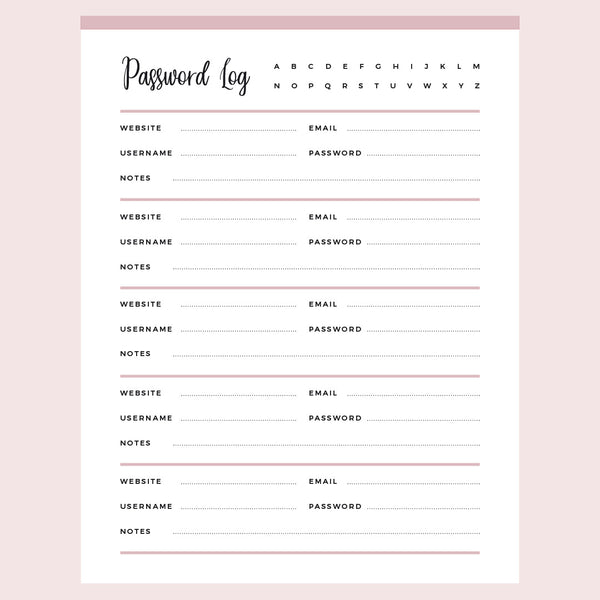 Printable Password Log | US Letter and A4 size PDF | Instant Download ...