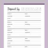 Printable Password Log - Purple