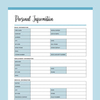 Printable Personal Information Template - Blue