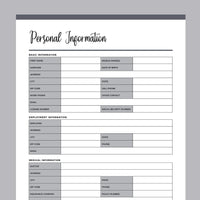 Printable Personal Information Template - Grey
