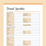 Personal Inforamtion Example Printable Personal Information Template | Instant Download PDF – Plan ...