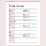 Printable Personal Information Template