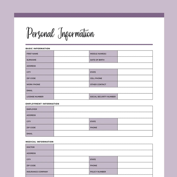 Personal Information Form Template - Template Shoptangerineboutique
