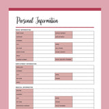 Printable Personal Information Template - Red