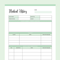 Personal Medical History Template - Green