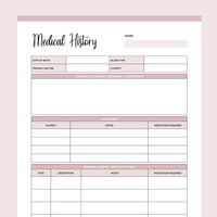 Personal Medical History Template - Pink