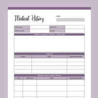 Personal Medical History Template - Purple