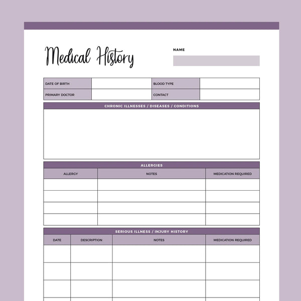 personal-medical-history-template-instant-download-pdf-plan-print-land for Free Printable Personal Medical History Forms Personal Medical History Template | Instant Download PDF – Plan Print Land for Free Printable Personal Medical History Forms