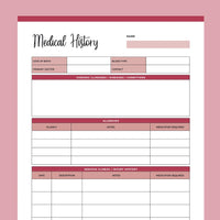 Personal Medical History Template - Red